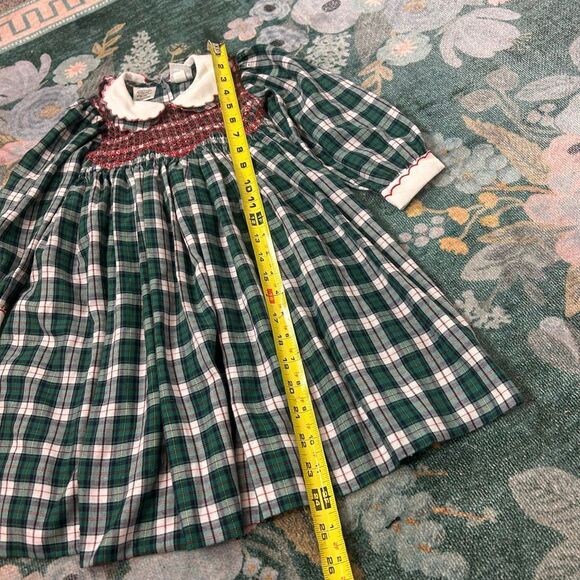 Sarah Louise Dress Girls 4 Green Plaid Tartan Smocked Peter Pan Collar Christmas - Picture 9 of 14